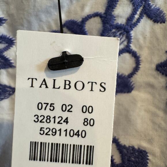 New Talbots Peplum Top Blue Embroidered Floral Scalloped Hem Short Sleeve Sz 14 - Picture 4 of 6